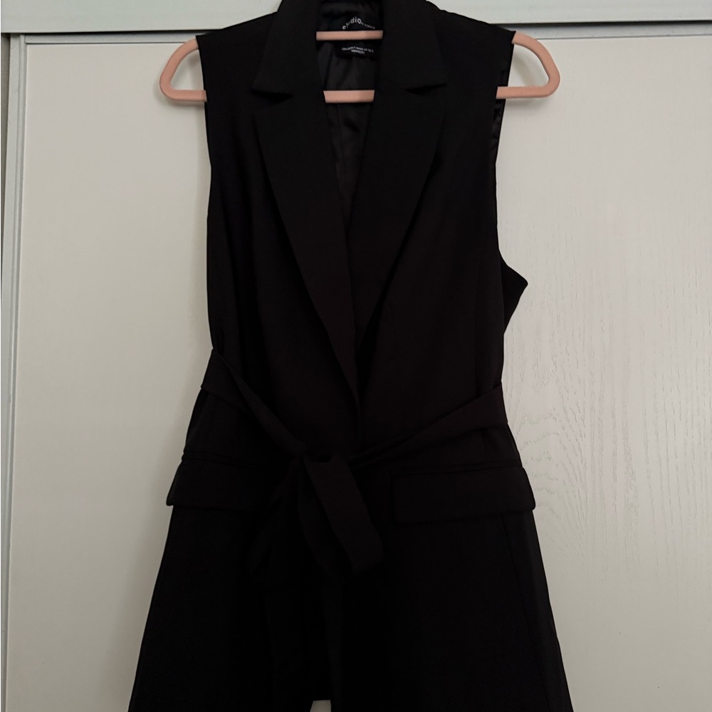 Elegant Black Sleeveless Vest with Belt
